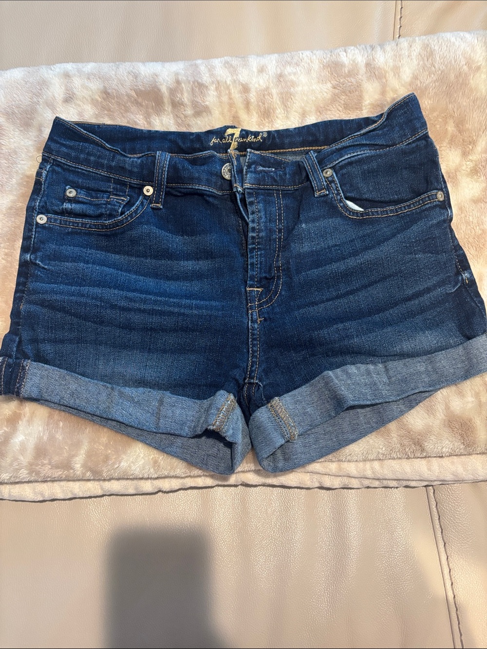 Seven Jeans Dark Blue Denim Cuffed Women's Shorts